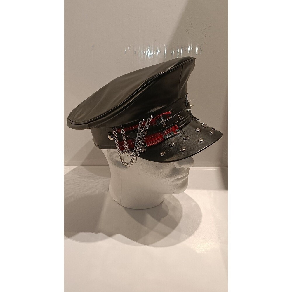 Black Leather Chain Style Steampunk Gothic Biker Halloween Leather Hat